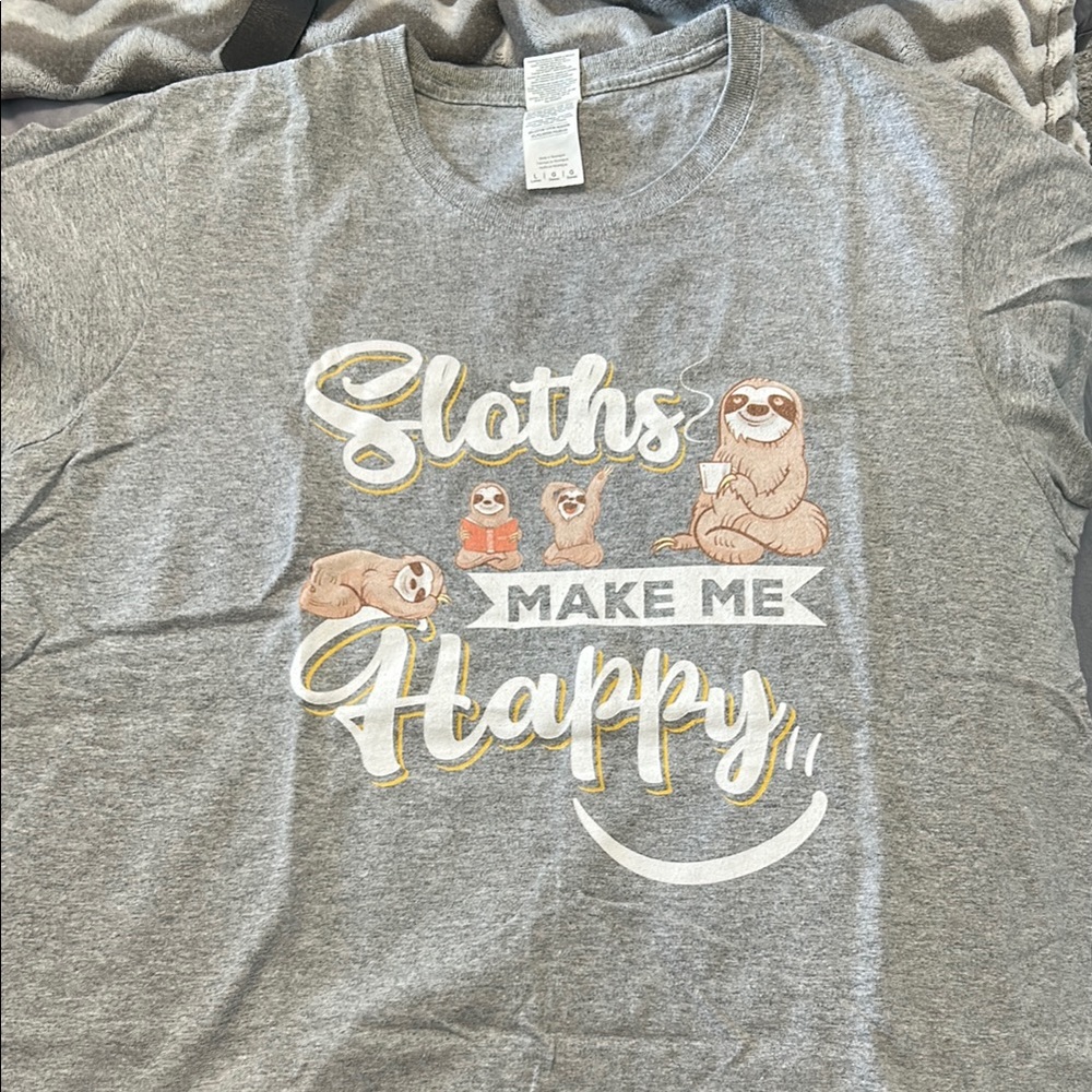 Gray Sloth Print T-Shirt